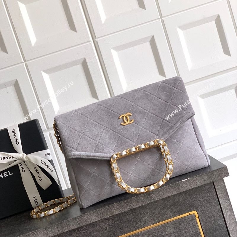 Chanel Quilted Suede Medium Flap Handbag Grey 2025 CH101001 (yezi-251010026)