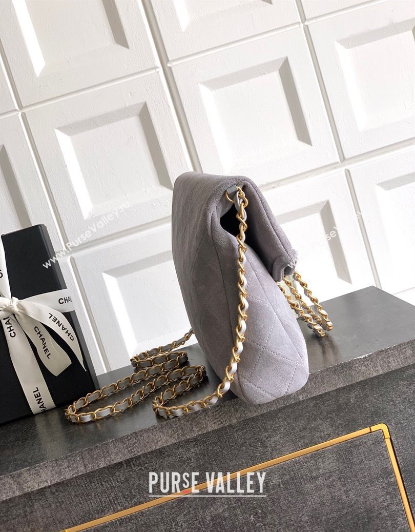 Chanel Quilted Suede Medium Flap Handbag Grey 2025 CH101001 (yezi-251010026)