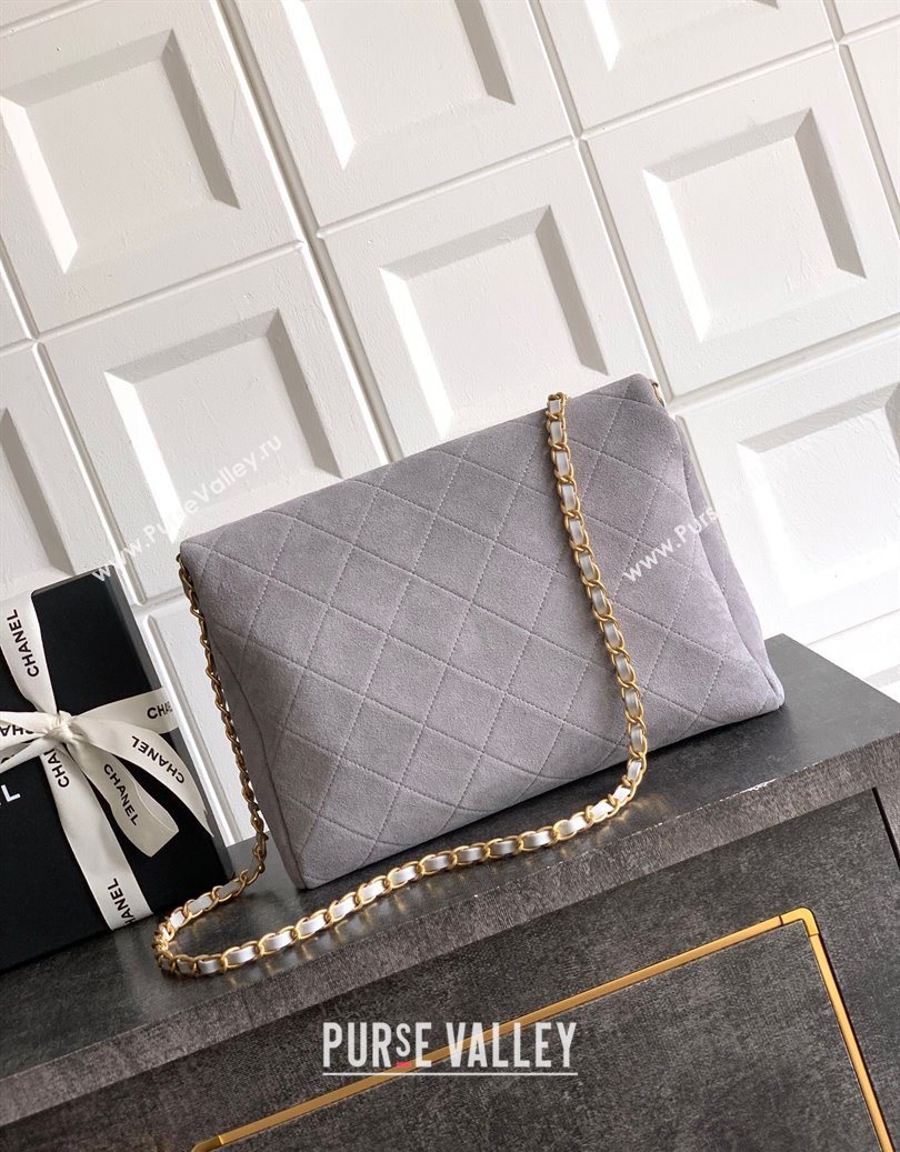 Chanel Quilted Suede Medium Flap Handbag Grey 2025 CH101001 (yezi-251010026)