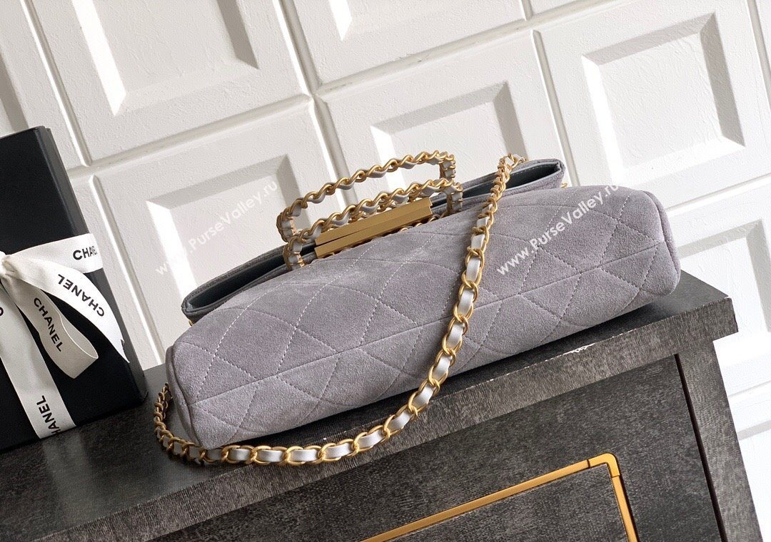 Chanel Quilted Suede Medium Flap Handbag Grey 2025 CH101001 (yezi-251010026)