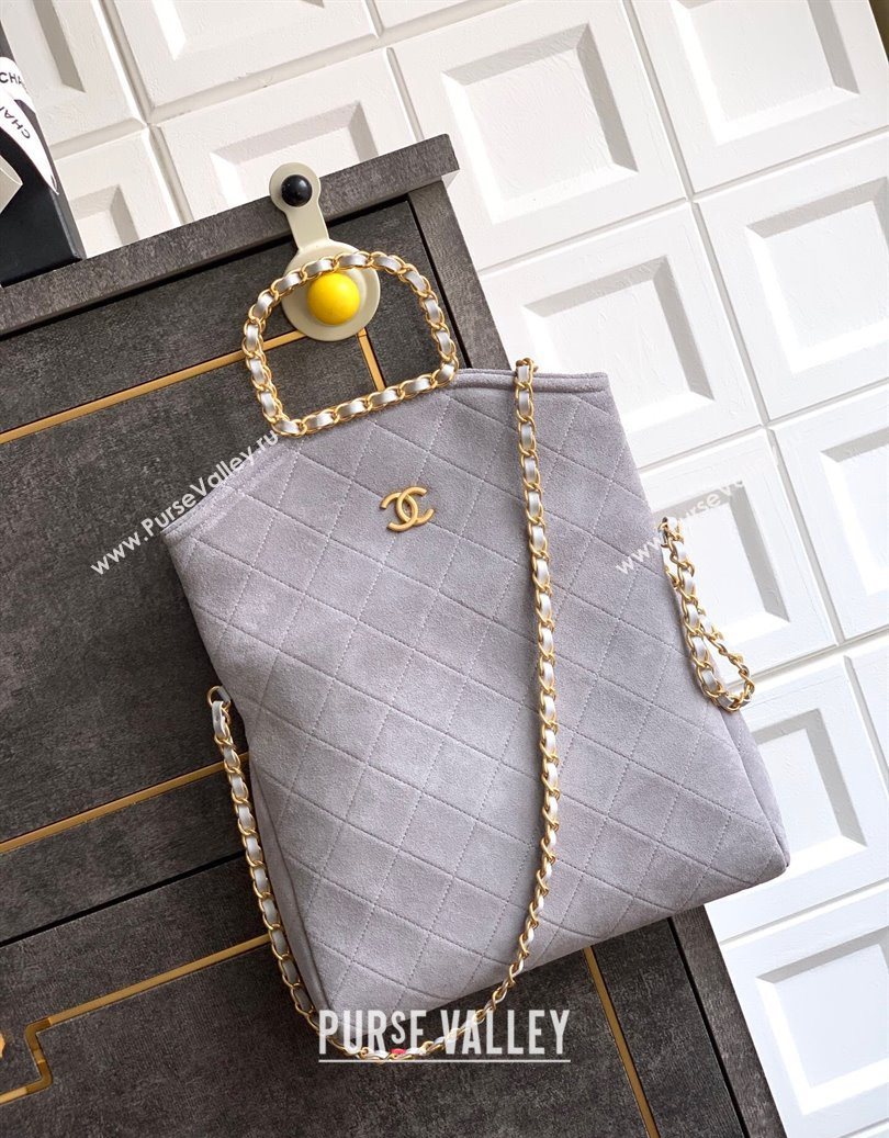 Chanel Quilted Suede Medium Flap Handbag Grey 2025 CH101001 (yezi-251010026)