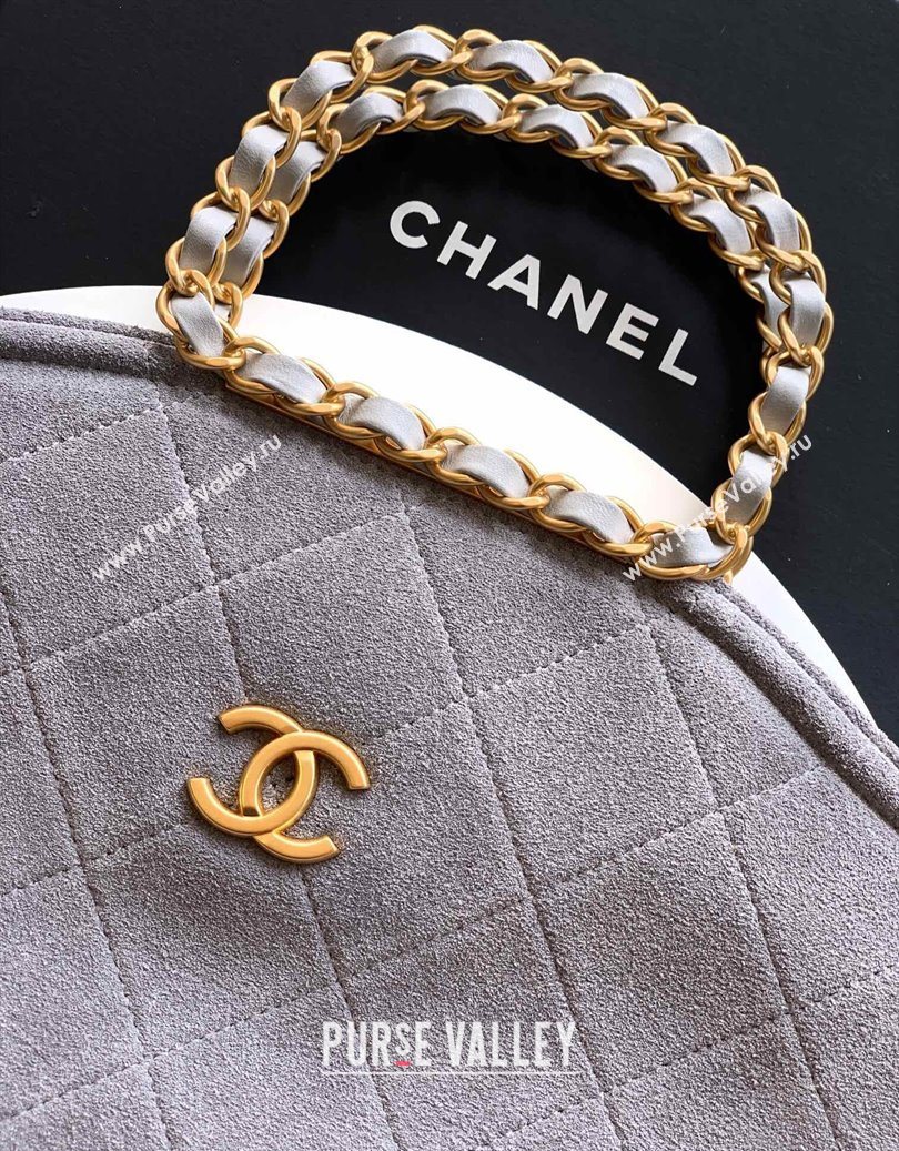 Chanel Quilted Suede Medium Flap Handbag Grey 2025 CH101001 (yezi-251010026)