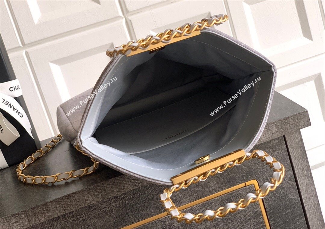 Chanel Quilted Suede Medium Flap Handbag Grey 2025 CH101001 (yezi-251010026)