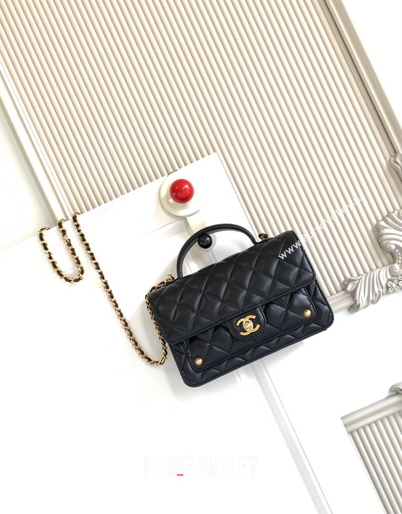 Chanel Shiny Lambskin Wallet with chain and Top Handle Black 2025 AP4674 (yezi-251009089)