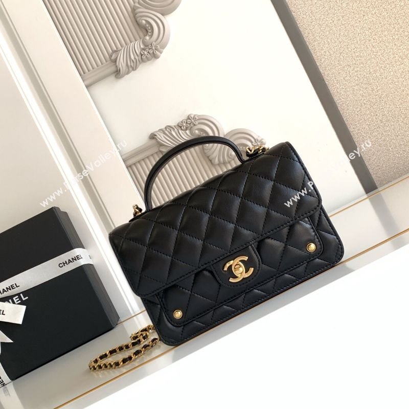 Chanel Shiny Lambskin Wallet with chain and Top Handle Black 2025 AP4674 (yezi-251009089)