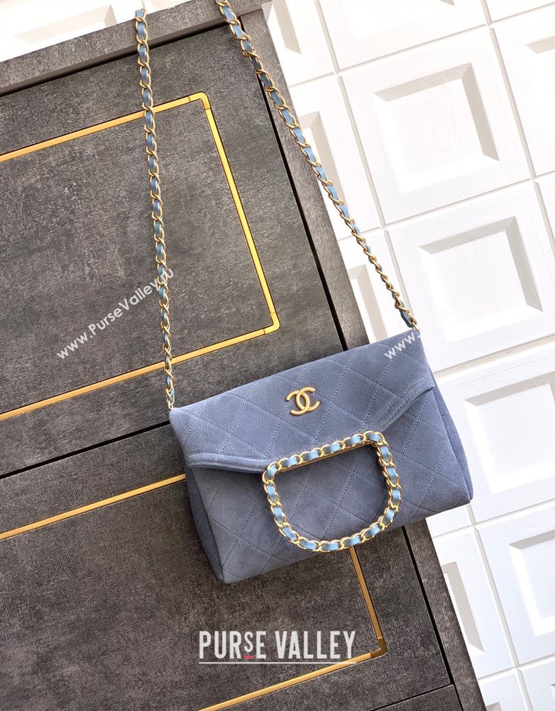 Chanel Quilted Suede Small Flap Handbag Dusty Blue 2025 CH101001 (yezi-251010032)