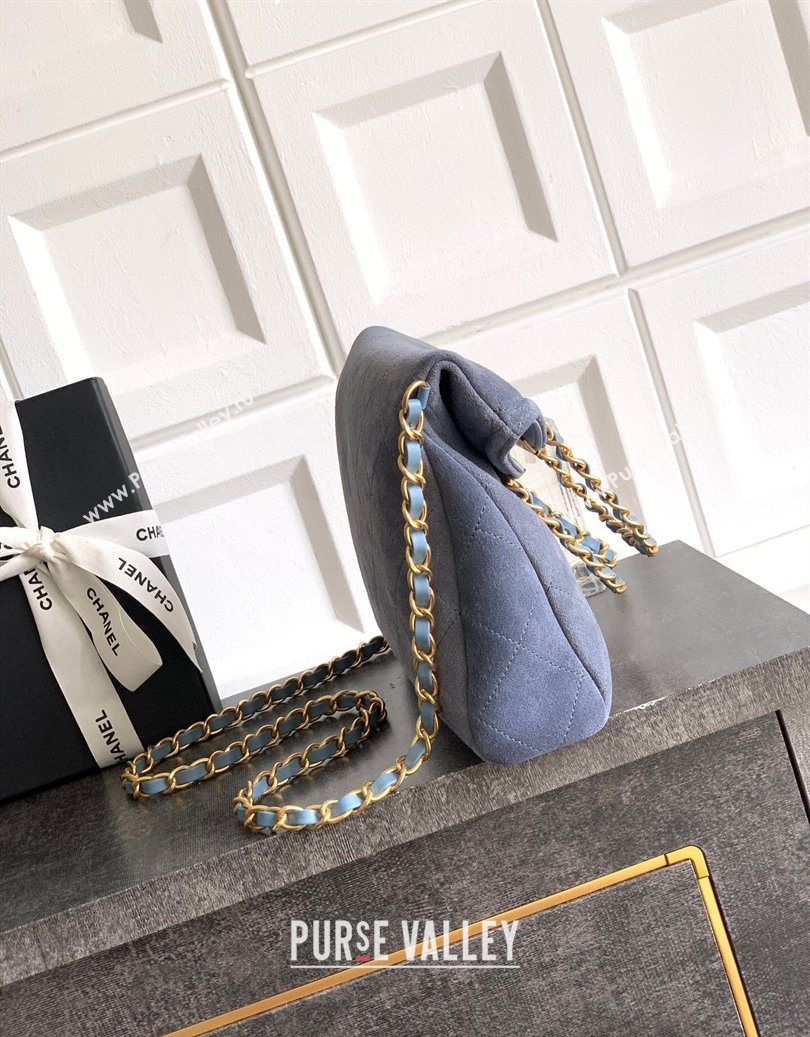 Chanel Quilted Suede Small Flap Handbag Dusty Blue 2025 CH101001 (yezi-251010032)