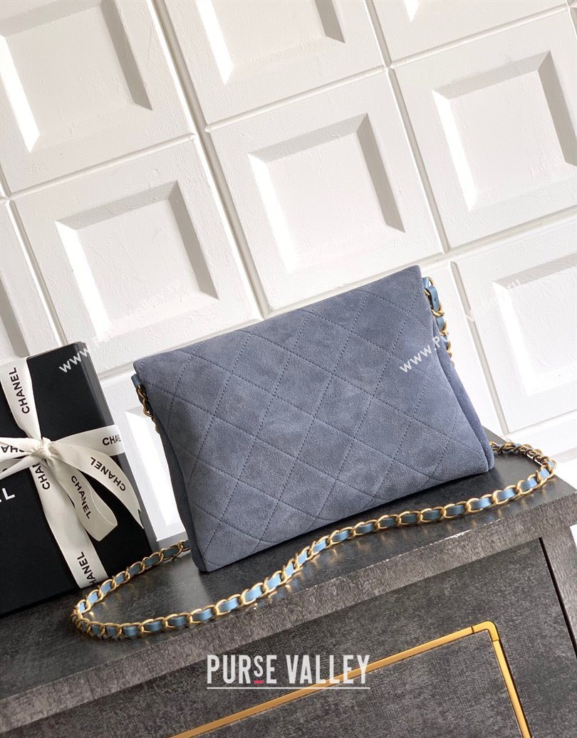 Chanel Quilted Suede Small Flap Handbag Dusty Blue 2025 CH101001 (yezi-251010032)
