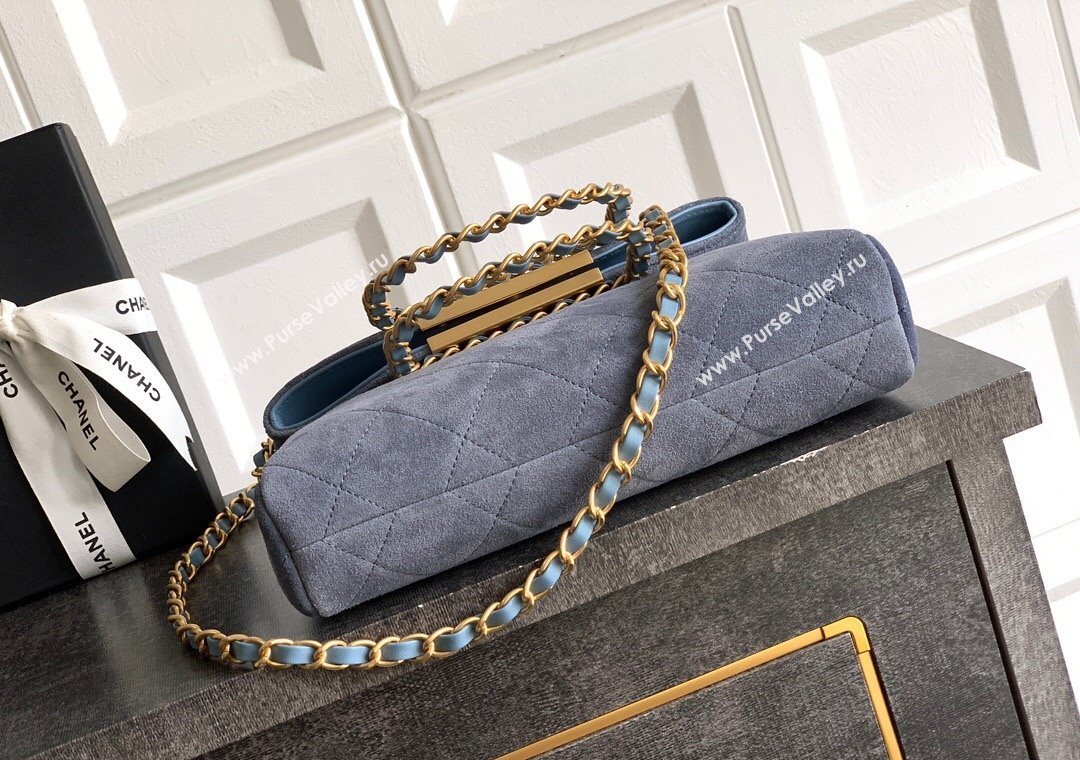 Chanel Quilted Suede Small Flap Handbag Dusty Blue 2025 CH101001 (yezi-251010032)