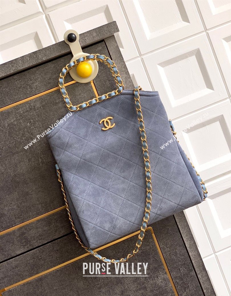 Chanel Quilted Suede Small Flap Handbag Dusty Blue 2025 CH101001 (yezi-251010032)