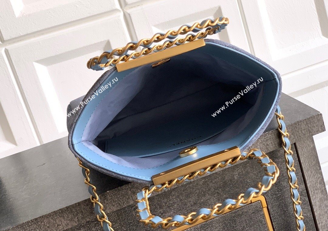 Chanel Quilted Suede Small Flap Handbag Dusty Blue 2025 CH101001 (yezi-251010032)