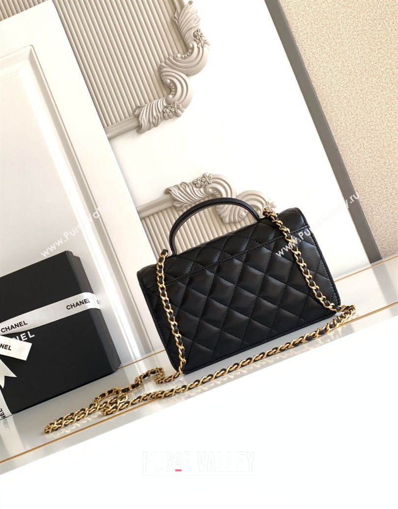Chanel Shiny Lambskin Wallet with chain and Top Handle Black 2025 AP4674 (yezi-251009089)