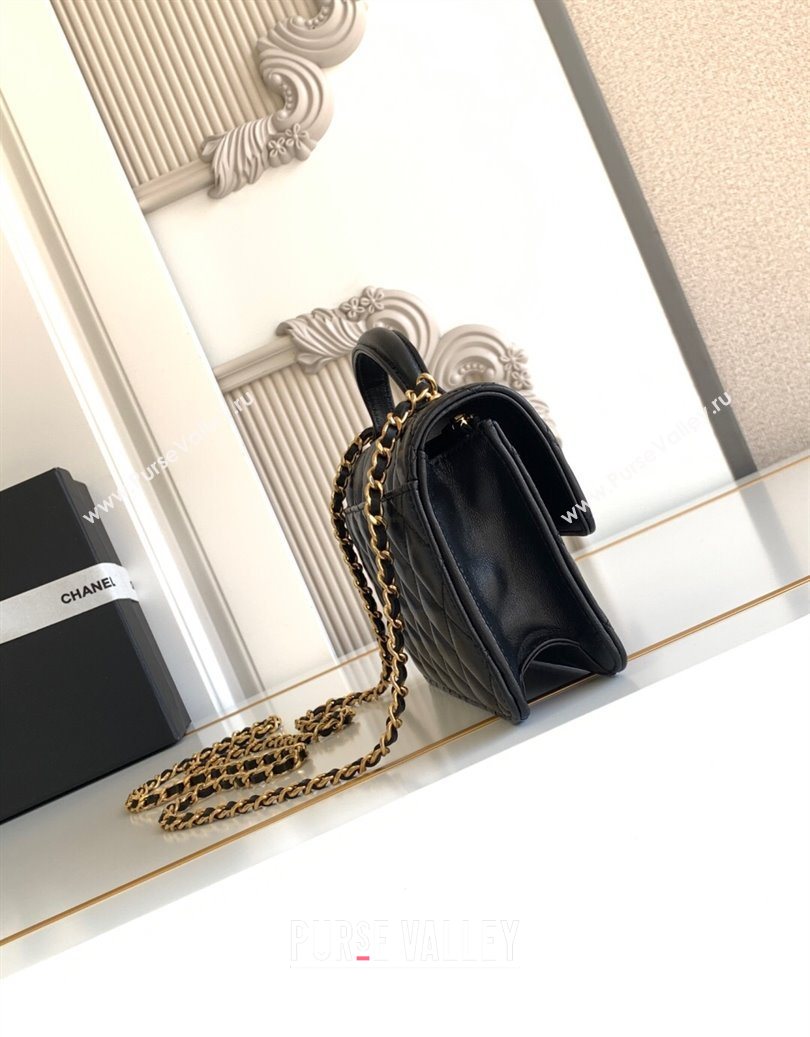 Chanel Shiny Lambskin Wallet with chain and Top Handle Black 2025 AP4674 (yezi-251009089)