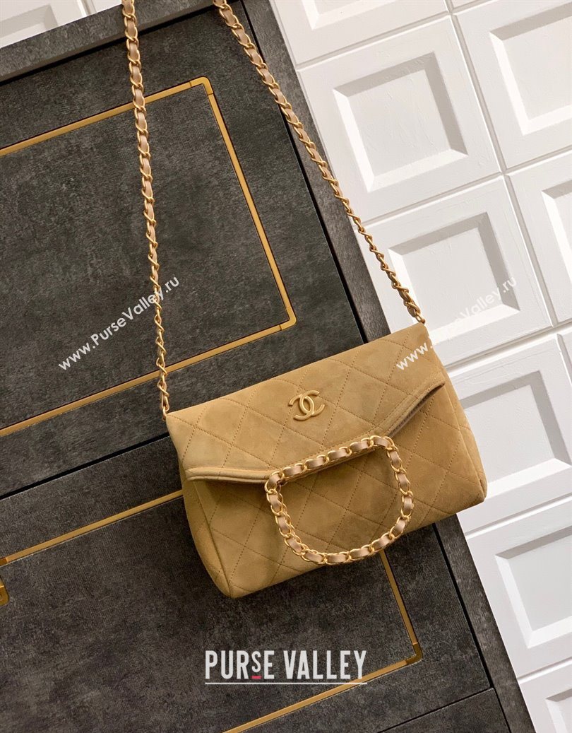 Chanel Quilted Suede Small Flap Handbag Khaki Yellow 2025 CH101001 (yezi-251010034)
