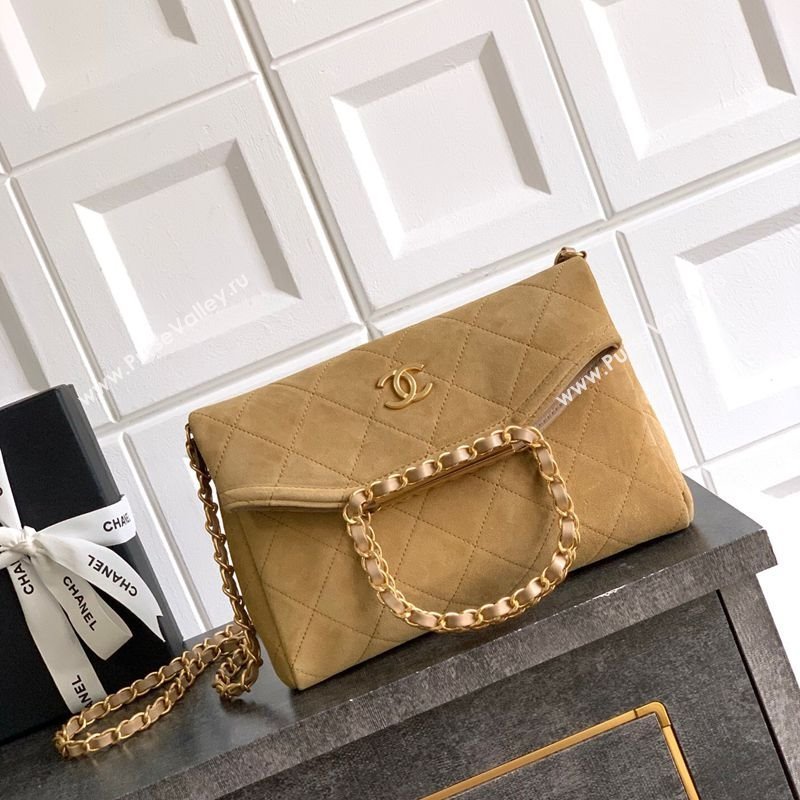 Chanel Quilted Suede Small Flap Handbag Khaki Yellow 2025 CH101001 (yezi-251010034)