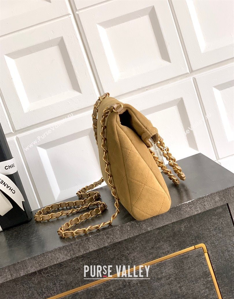 Chanel Quilted Suede Small Flap Handbag Khaki Yellow 2025 CH101001 (yezi-251010034)