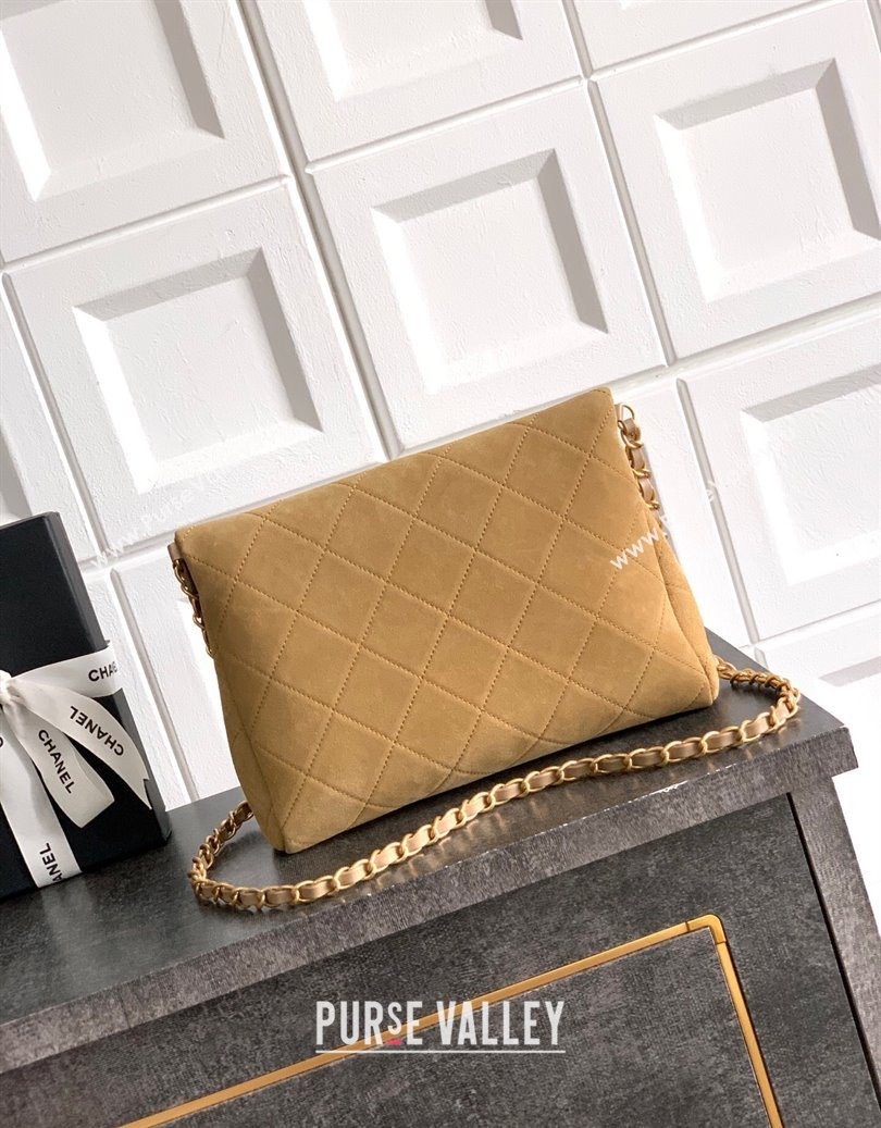 Chanel Quilted Suede Small Flap Handbag Khaki Yellow 2025 CH101001 (yezi-251010034)