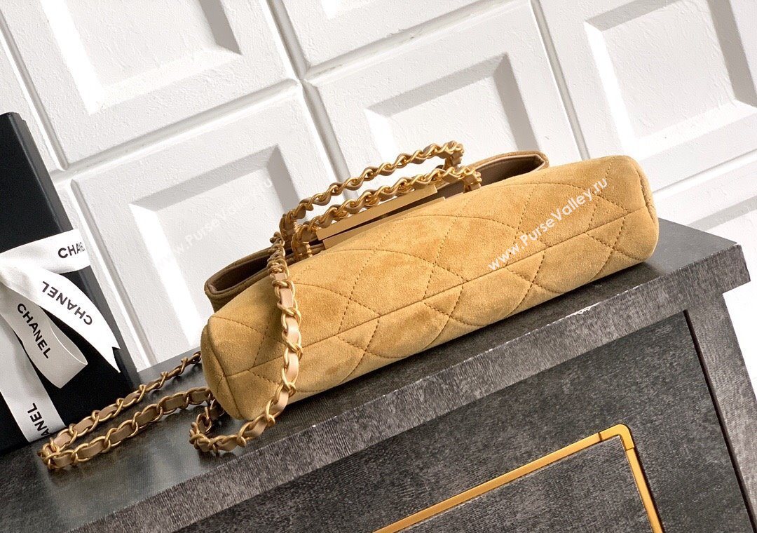 Chanel Quilted Suede Small Flap Handbag Khaki Yellow 2025 CH101001 (yezi-251010034)