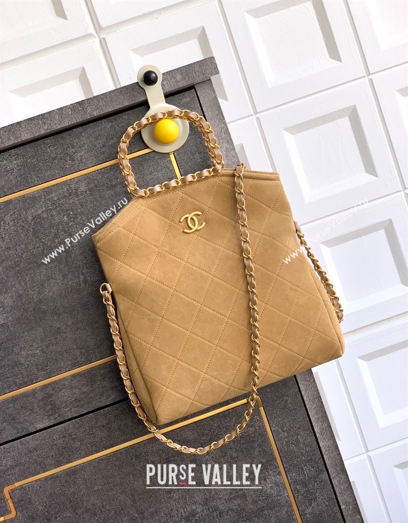 Chanel Quilted Suede Small Flap Handbag Khaki Yellow 2025 CH101001 (yezi-251010034)