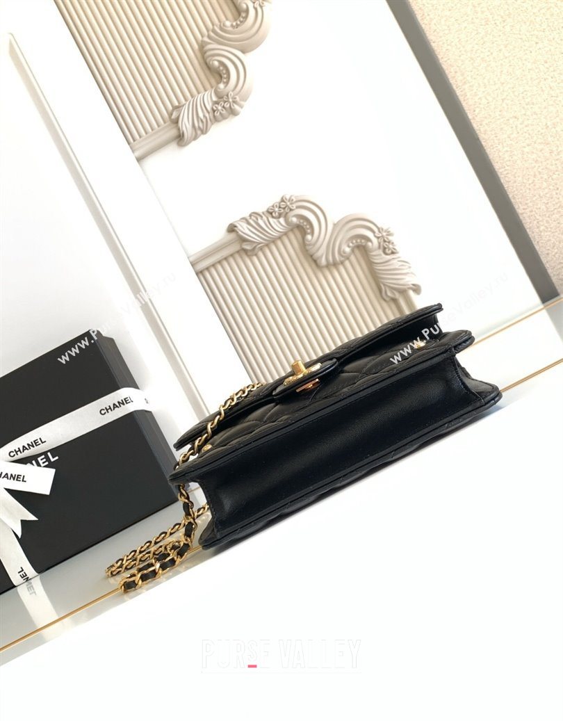 Chanel Shiny Lambskin Wallet with chain and Top Handle Black 2025 AP4674 (yezi-251009089)