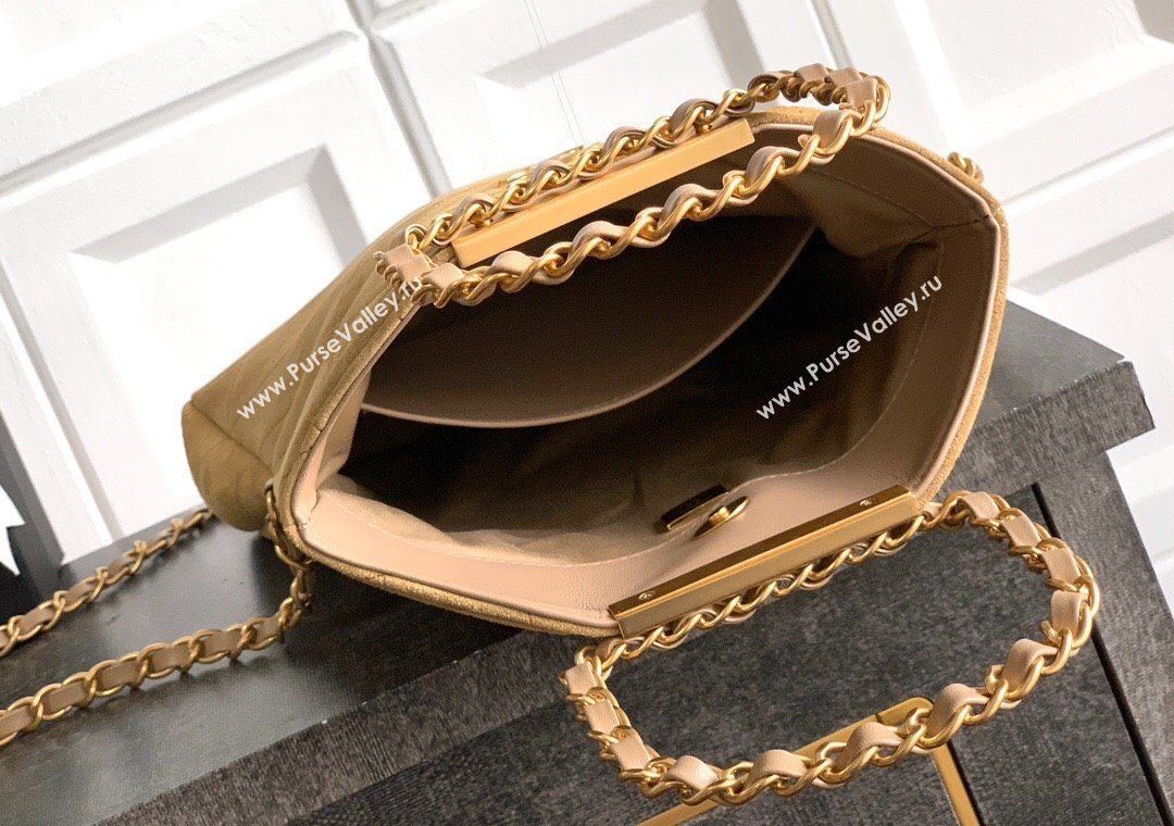 Chanel Quilted Suede Small Flap Handbag Khaki Yellow 2025 CH101001 (yezi-251010034)
