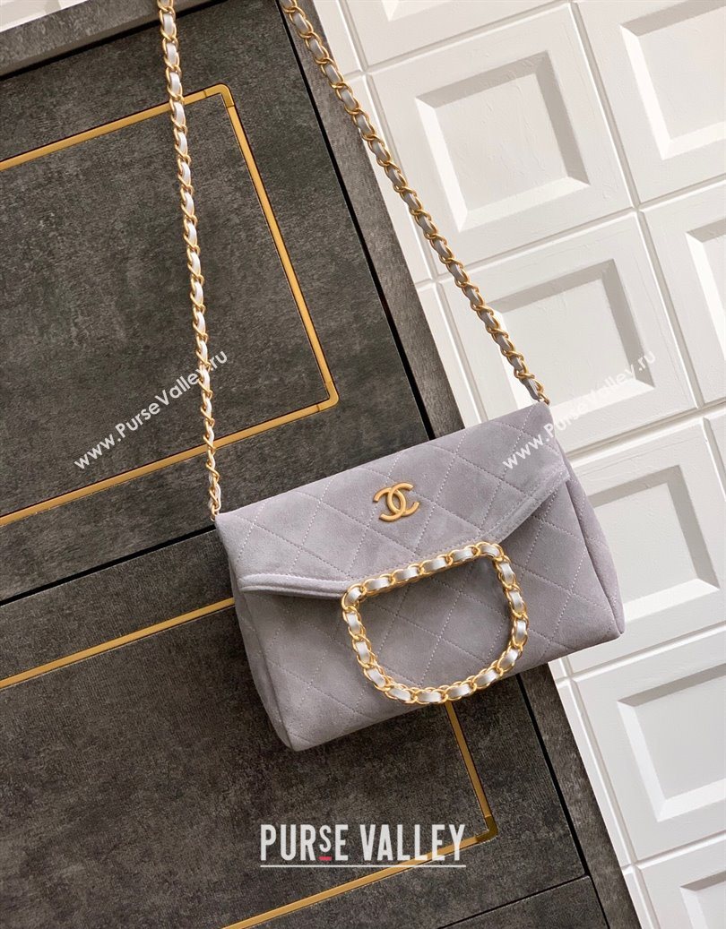 Chanel Quilted Suede Small Flap Handbag Grey 2025 CH101001 (yezi-251010035)