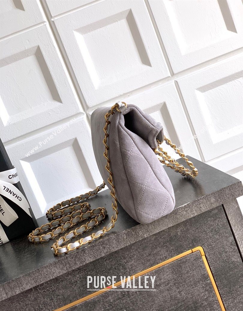 Chanel Quilted Suede Small Flap Handbag Grey 2025 CH101001 (yezi-251010035)