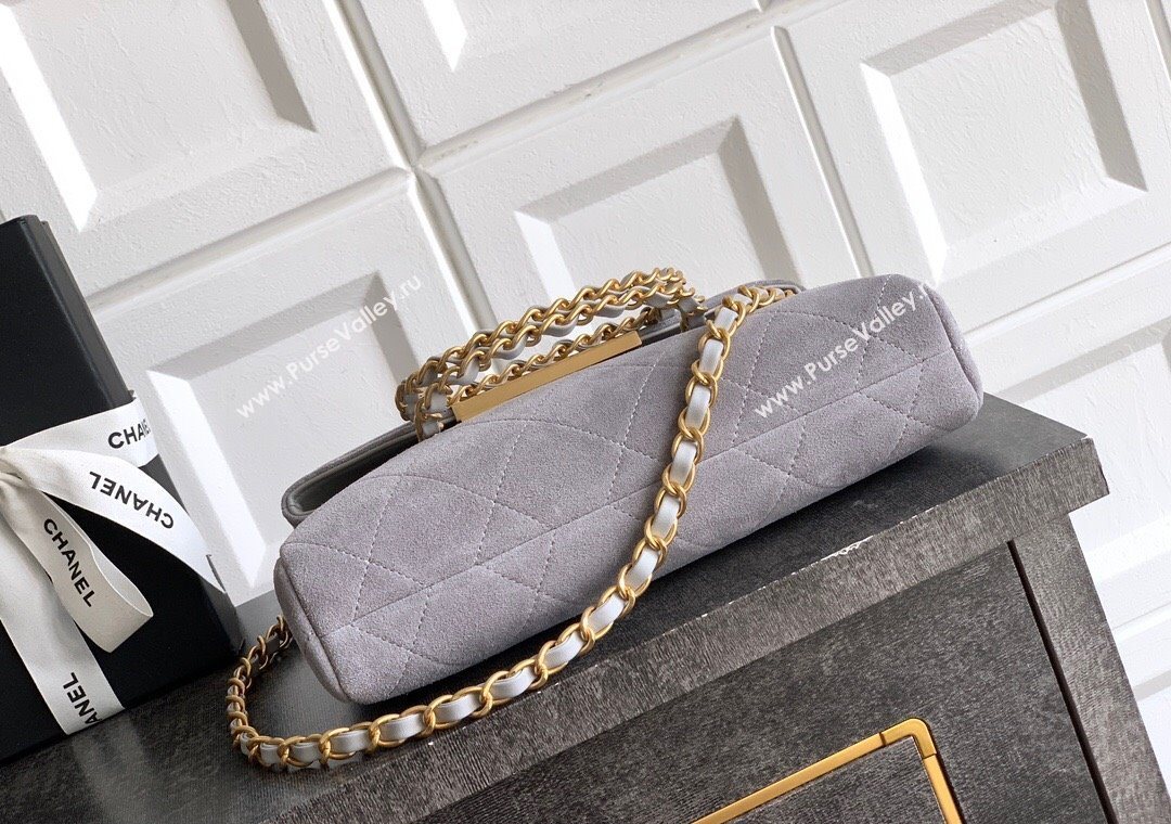 Chanel Quilted Suede Small Flap Handbag Grey 2025 CH101001 (yezi-251010035)