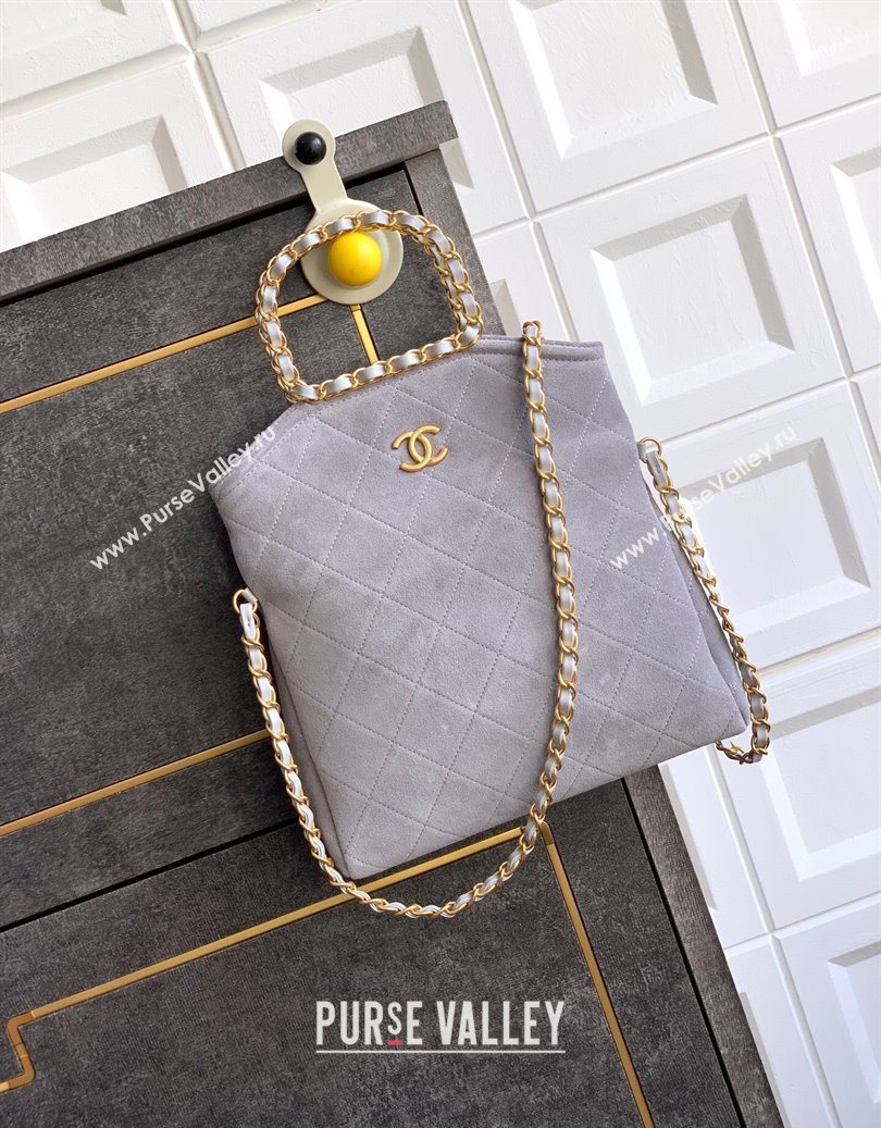 Chanel Quilted Suede Small Flap Handbag Grey 2025 CH101001 (yezi-251010035)