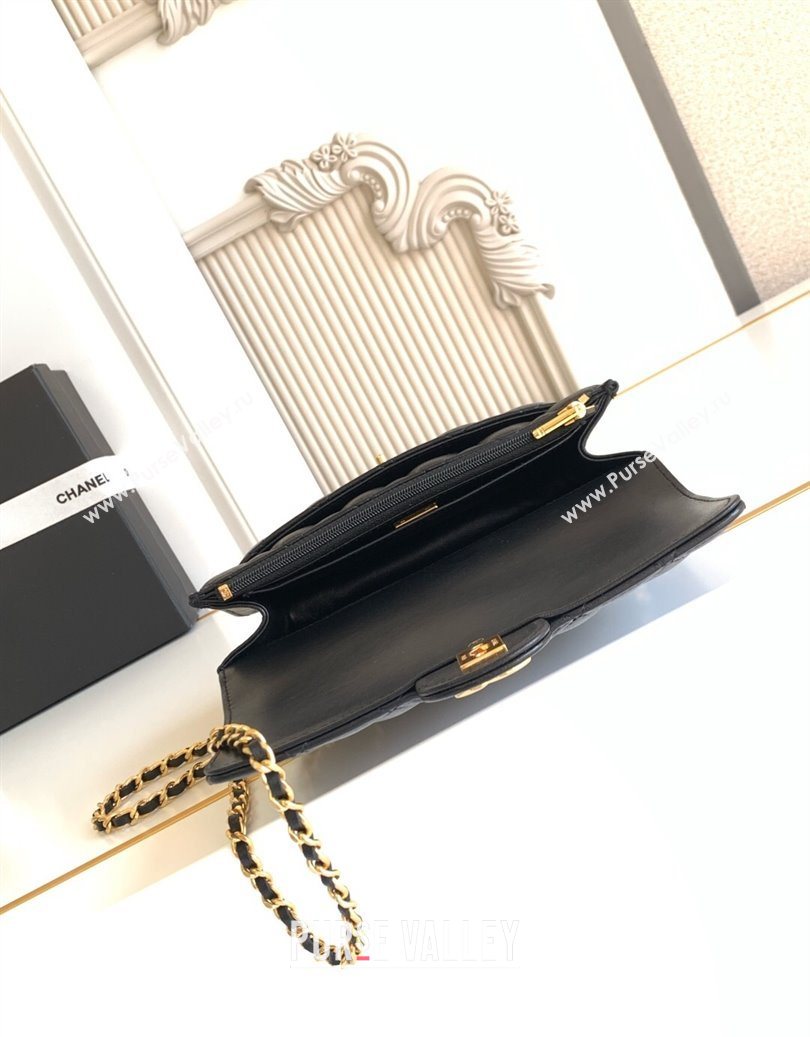 Chanel Shiny Lambskin Wallet with chain and Top Handle Black 2025 AP4674 (yezi-251009089)