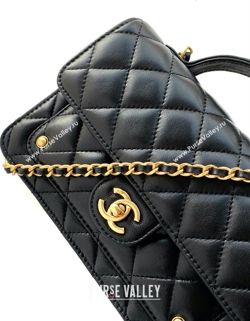 Chanel Shiny Lambskin Wallet with chain and Top Handle Black 2025 AP4674 (yezi-251009089)