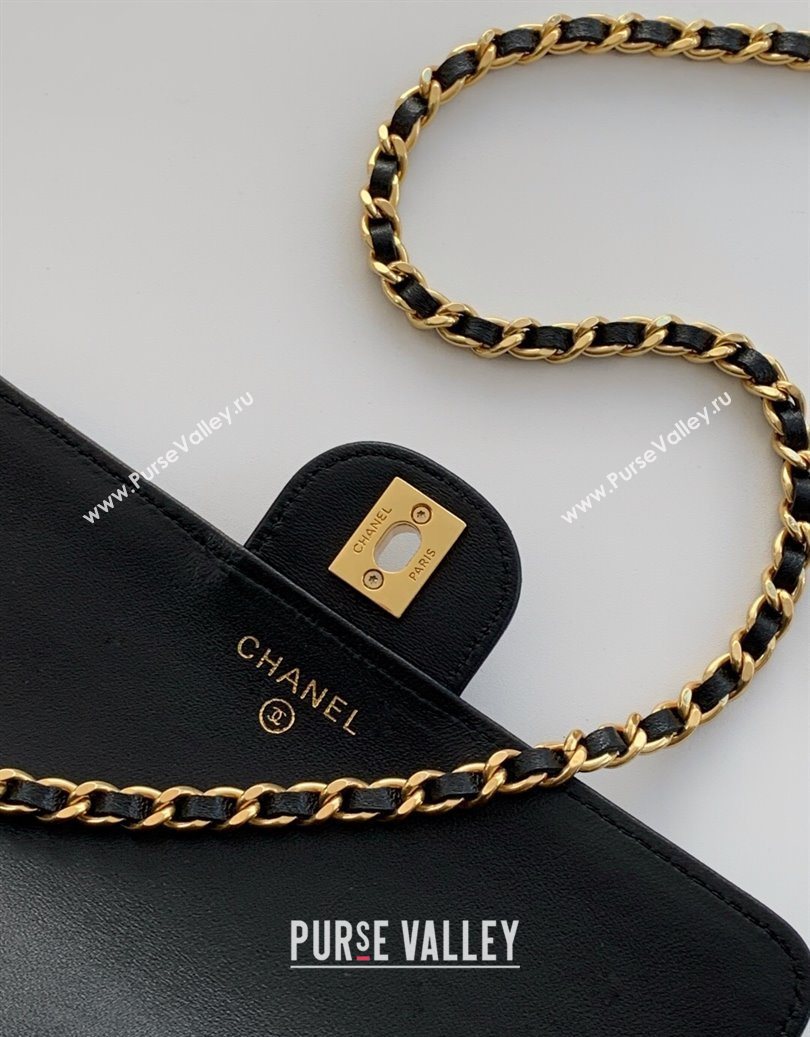 Chanel Shiny Lambskin Wallet with chain and Top Handle Black 2025 AP4674 (yezi-251009089)