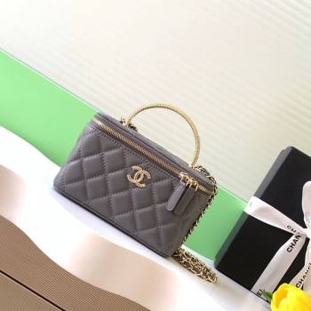 Chanel Lambskin Long Vanity with Chain and Top Handle Grey 2025 AP4842 (yezi-251010059)