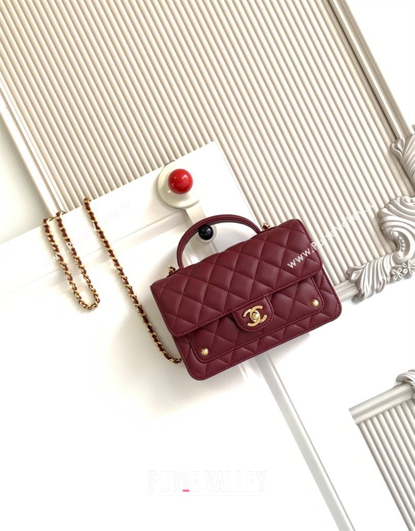 Chanel Shiny Lambskin Wallet with chain and Top Handle Burgundy 2025 AP4674 (yezi-251009090)