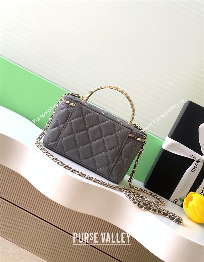 Chanel Lambskin Long Vanity with Chain and Top Handle Grey 2025 AP4842 (yezi-251010059)