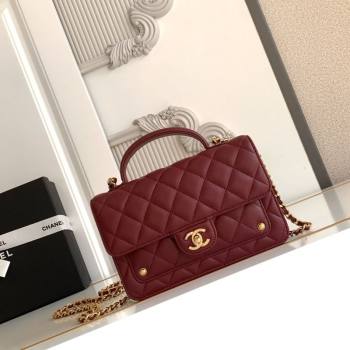 Chanel Shiny Lambskin Wallet with chain and Top Handle Burgundy 2025 AP4674 (yezi-251009090)