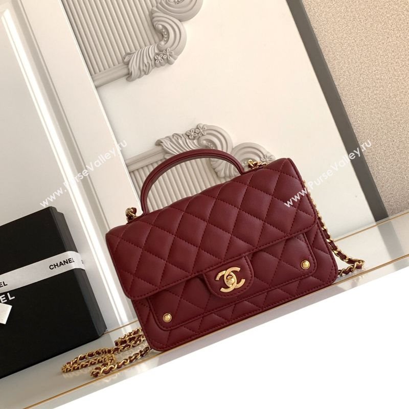 Chanel Shiny Lambskin Wallet with chain and Top Handle Burgundy 2025 AP4674 (yezi-251009090)