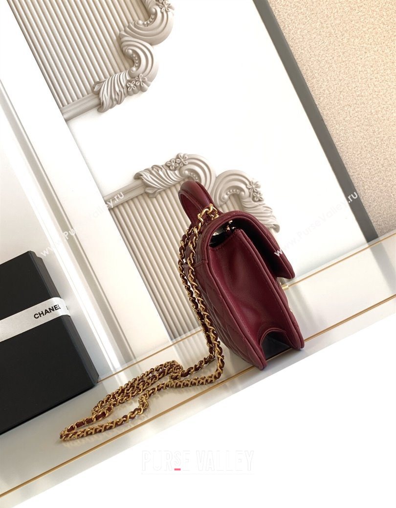 Chanel Shiny Lambskin Wallet with chain and Top Handle Burgundy 2025 AP4674 (yezi-251009090)