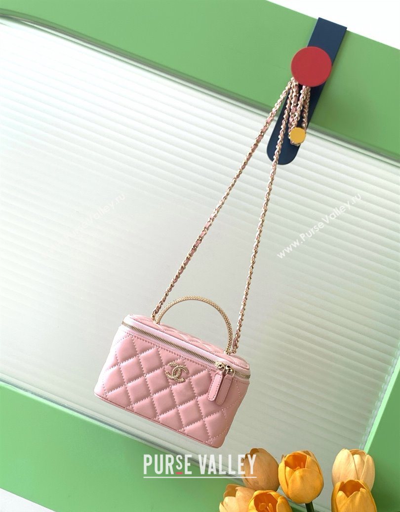 Chanel Lambskin Long Vanity with Chain and Top Handle Light Pink 2025 AP4842 (yezi-251010062)