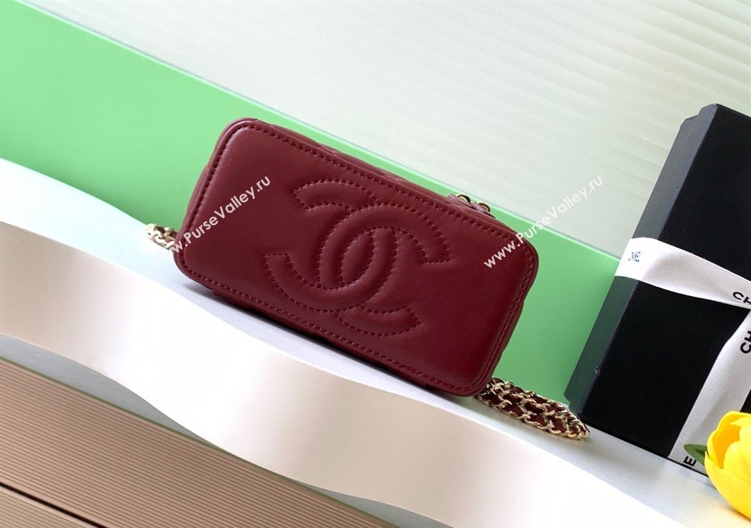Chanel Lambskin Long Vanity with Chain and Top Handle Burgundy 2025 AP4842 (yezi-251010063)