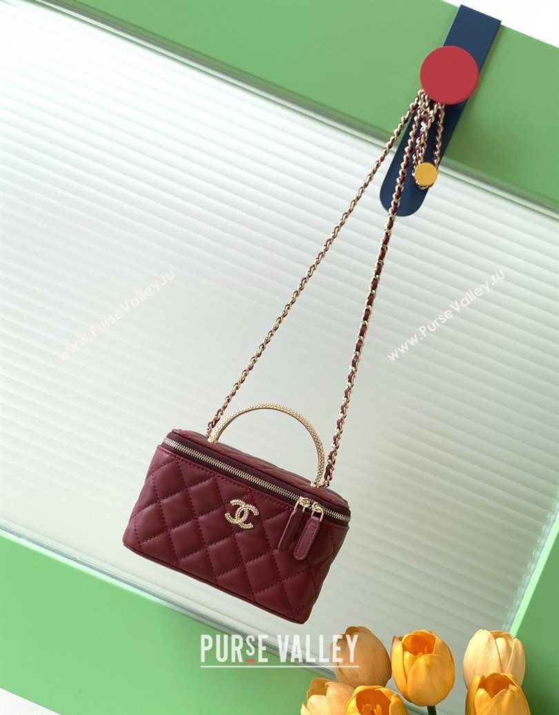 Chanel Lambskin Long Vanity with Chain and Top Handle Burgundy 2025 AP4842 (yezi-251010063)