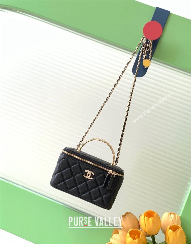 Chanel Lambskin Long Vanity with Chain and Top Handle Black 2025 AP4842 (yezi-251010064)