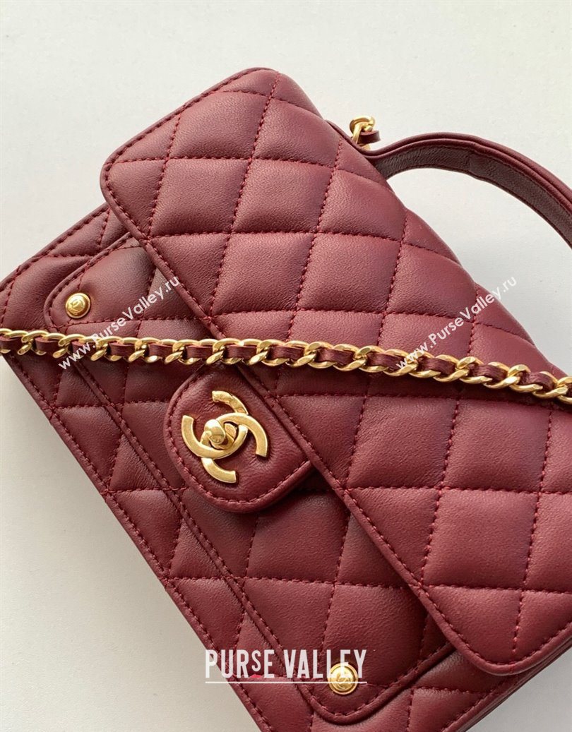 Chanel Shiny Lambskin Wallet with chain and Top Handle Burgundy 2025 AP4674 (yezi-251009090)