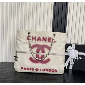 Chanel Printed Leather Vintage Airport Shopping Bag A9901 White/Red 2025 (yezi-251010004)