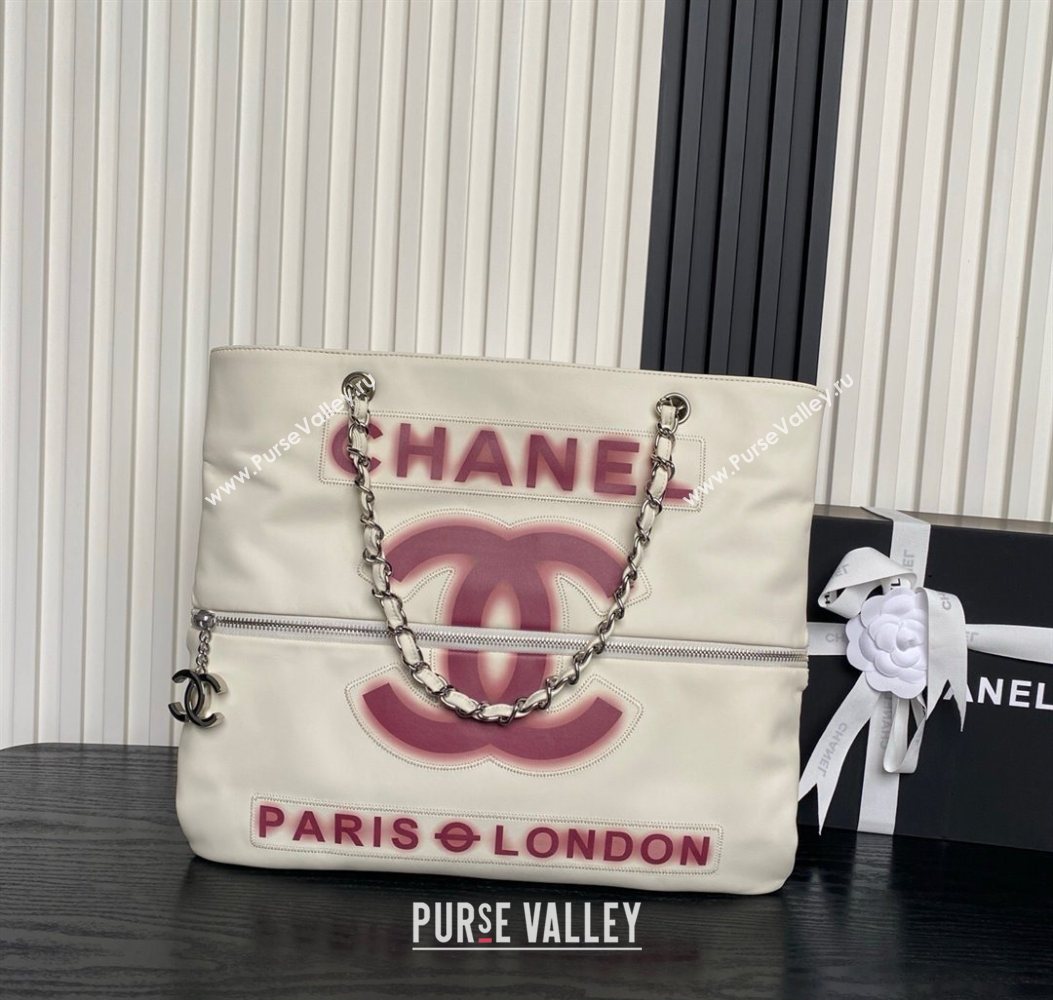 Chanel Printed Leather Vintage Airport Shopping Bag A9901 White/Red 2025 (yezi-251010004)