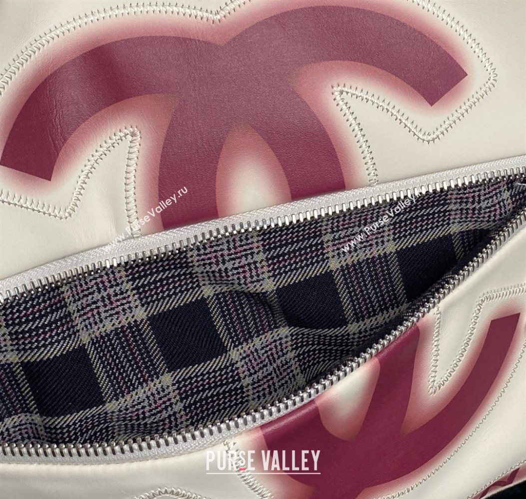 Chanel Printed Leather Vintage Airport Shopping Bag A9901 White/Red 2025 (yezi-251010004)