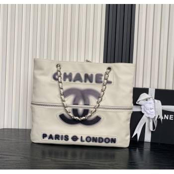 Chanel Printed Leather Vintage Airport Shopping Bag A9901 White/Black 2025 (yezi-251010005)