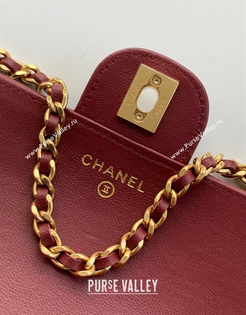 Chanel Shiny Lambskin Wallet with chain and Top Handle Burgundy 2025 AP4674 (yezi-251009090)