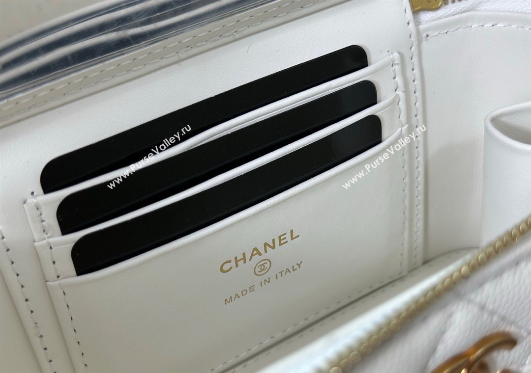 Chanel Grained Shiny Calfskin Long Vanity Case with Chain and Top Handle White 2025 A96161 (YM-251011083)