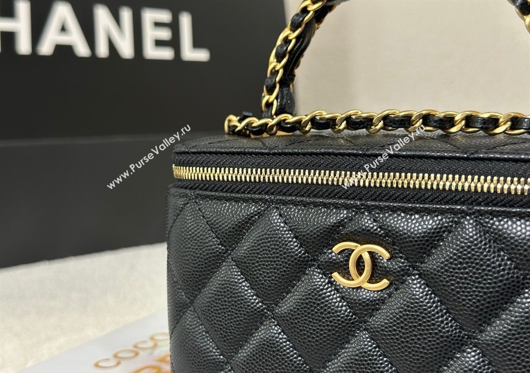 Chanel Grained Shiny Calfskin Long Vanity Case with Chain and Top Handle Black 2025 A96161 (YM-251011084)